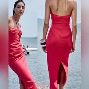 ZARA Linen-blend midi dress with slit sz M